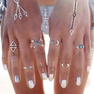 NEW 6 Pc Boho Midi Ring Set Arrow Moon